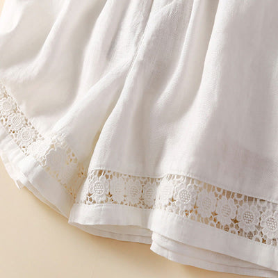 Buddha Stones Plain Color Bottom Hollow Lace Design Lace-up Cotton Women's Shorts With Pockets - image 26