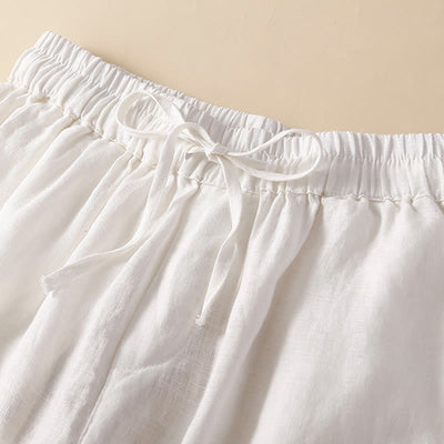 Buddha Stones Plain Color Bottom Hollow Lace Design Lace-up Cotton Women's Shorts With Pockets - image 24