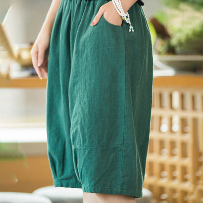 Buddha Stones Casual Plain Color Cotton Ramie Women's Shorts With Pockets - image 1