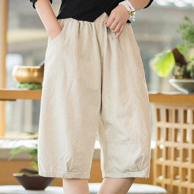 Buddha Stones Casual Plain Color Cotton Ramie Women's Shorts With Pockets - image 21