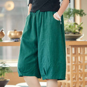 Foviel Casual Uni Farbe Baumwolle Ramie Damen Shorts mit Taschen