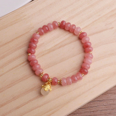 Foviel Erdbeerquarz cyanfarbene Jade Glückliche Katze Perlen spirituell Armband