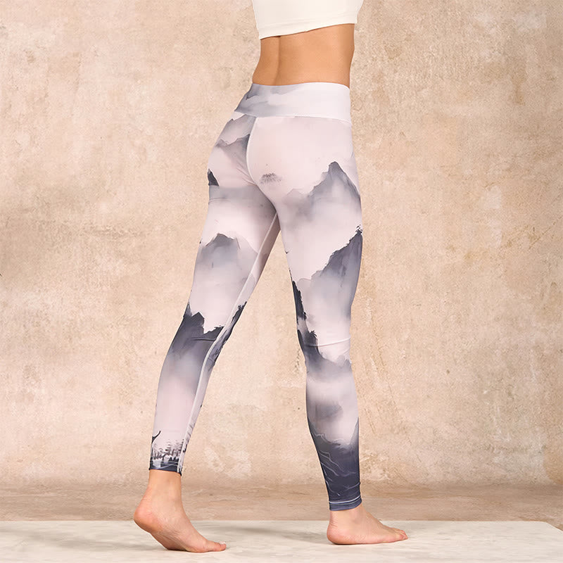 Buddha Stones Splash-ink Landscape Painting Print Fitness Leggings Women's Yoga Pants - image 4