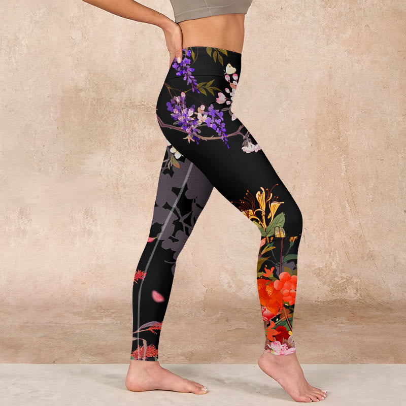 Buddha Stones Black Colorful Flowers Print Gym Leggings Women's Yoga Pants - image 17