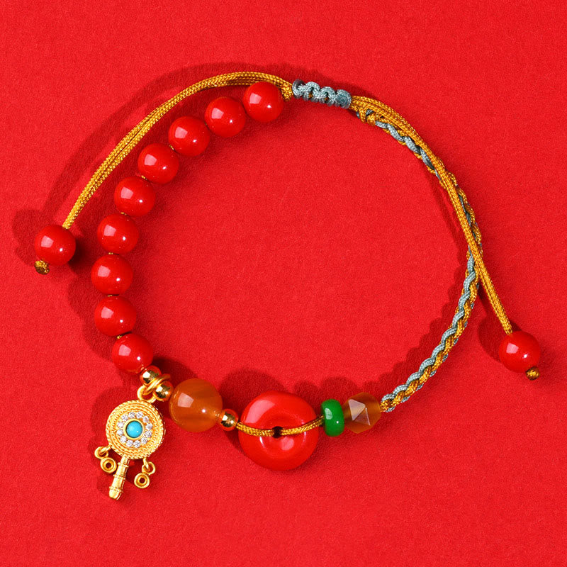 Buddha Stones Cinnabar String Peace Buckle Blessing Bracelet Bracelet BS 2