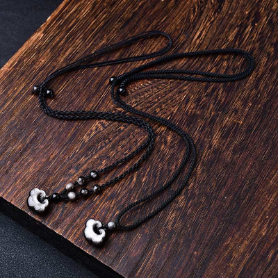 Buddha Stones Natural Silver Sheen Obsidian Auspicious Clouds Protection Soothing Necklace Pendant Necklaces & Pendants BS 7