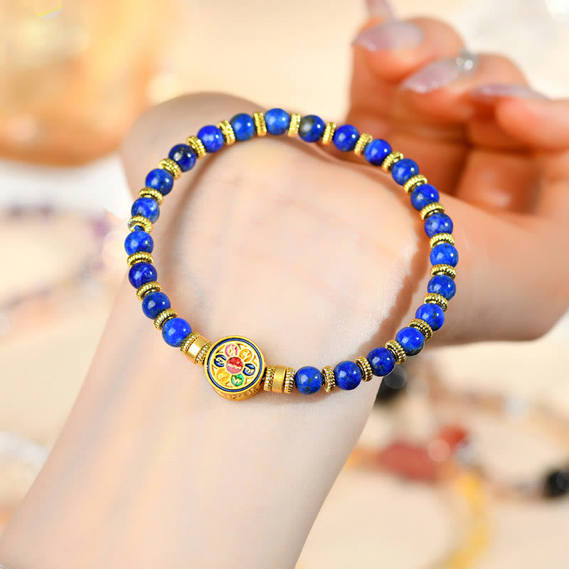 Buddha Stones Natural Lazurite Om Mani Padme Hum Bead Balance Bracelet - image 4