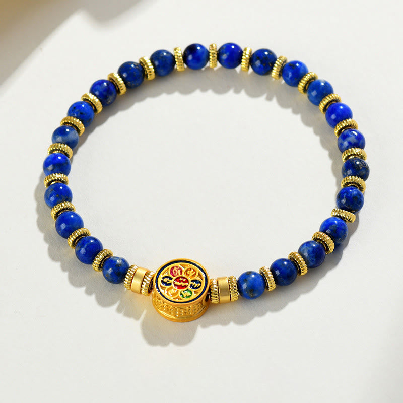 Buddha Stones Natural Lazurite Om Mani Padme Hum Bead Balance Bracelet - image 9