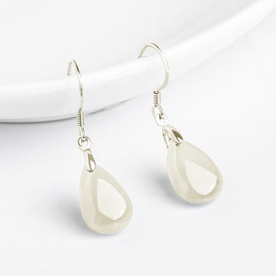 Buddha Stones 925 Sterling Silver Jade Water Drop Pattern Luck Prosperity Dangle Earrings - image 1