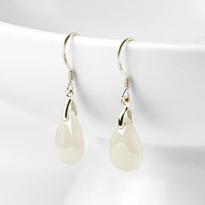 Buddha Stones 925 Sterling Silver Jade Water Drop Pattern Luck Prosperity Dangle Earrings - Jade(Prosperity♥Abundance) - image 0