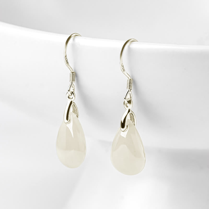 Buddha Stones 925 Sterling Silver Jade Water Drop Pattern Luck Prosperity Dangle Earrings - Jade(Prosperity♥Abundance) - image 0