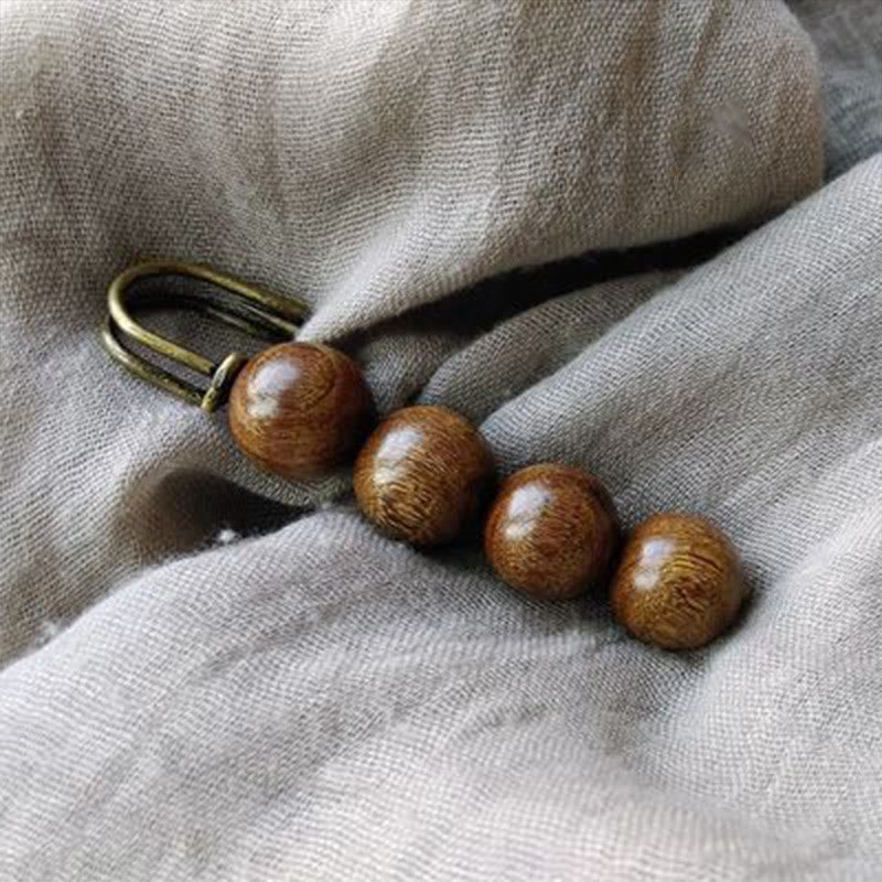 Foviel Vintage Sandalwood Agathis Alba Ebony Wood Peltogyne Beads Healing Brooch