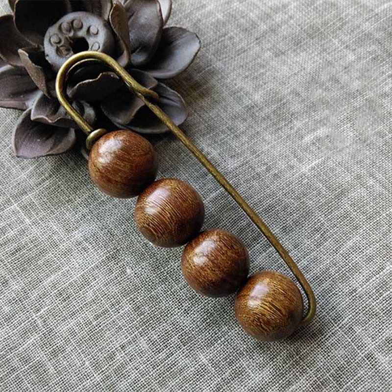 Foviel Vintage Sandalwood Agathis Alba Ebony Wood Peltogyne Beads Healing Brooch
