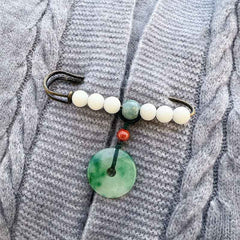 Buddha Stones Bodhi Seed Jade Peace Buckle Luck Brooch Brooch BS Bodhi Seed Jade Peace Buckle