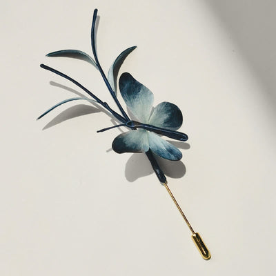 Foviel Handmade Velvet Flower Mulberry Silk Butterfly Brooch Hairpin