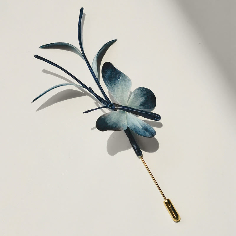 Foviel Handmade Velvet Flower Mulberry Silk Butterfly Brooch Hairpin