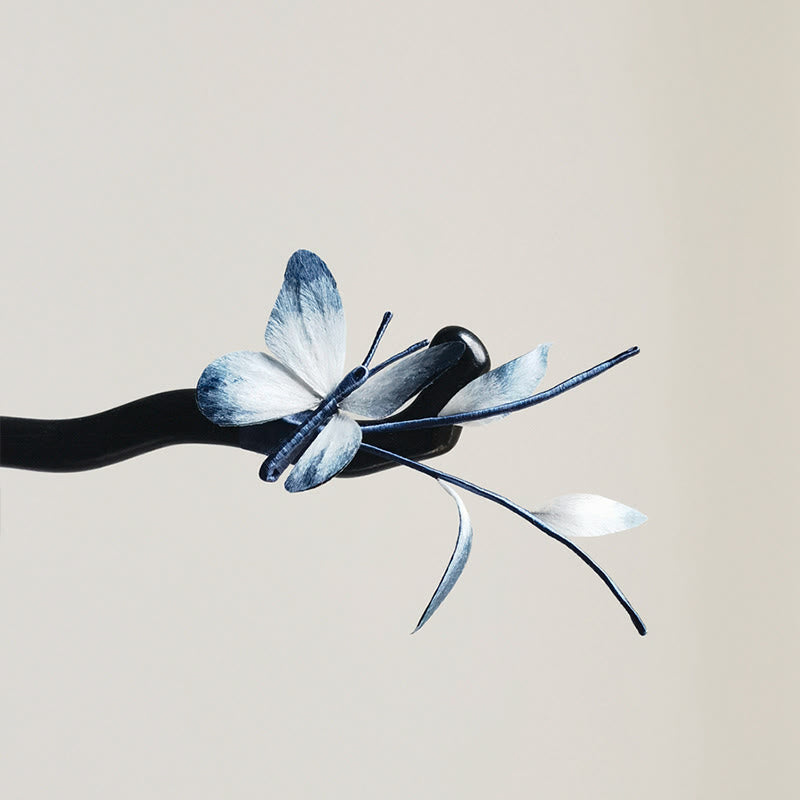 Foviel Handmade Velvet Flower Mulberry Silk Butterfly Brooch Hairpin