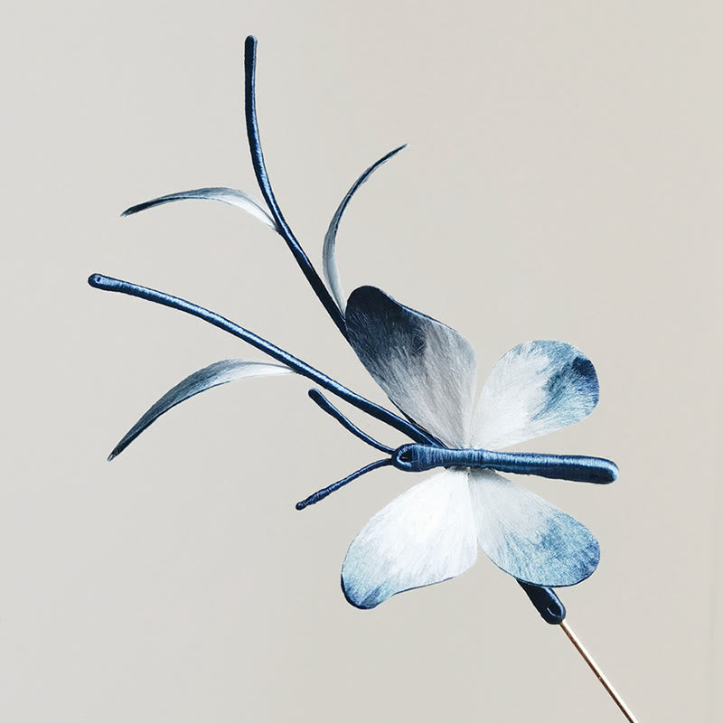 Foviel Handmade Velvet Flower Mulberry Silk Butterfly Brooch Hairpin