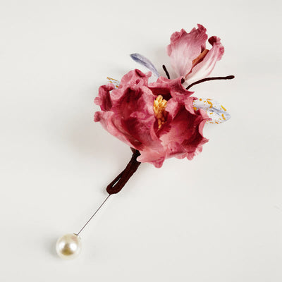 Foviel nl handgemachte Velvet Blume Mulberry Seide rote Blume Brosche