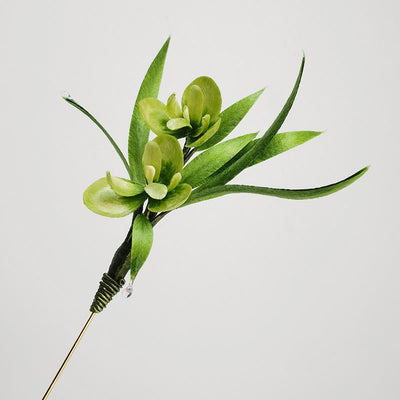 Foviel Handmade Velvet Flower Mulberry Silk Green Flowers Leaves Brooch Hairpin