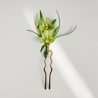 Foviel Handmade Velvet Flower Mulberry Silk Green Flowers Leaves Brooch Hairpin