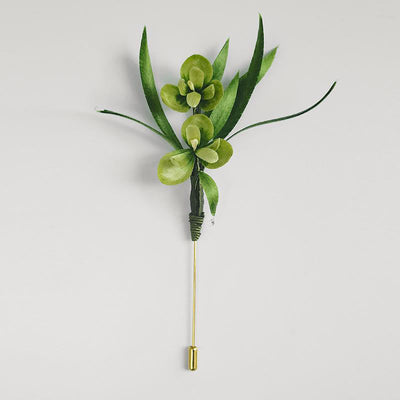 Foviel Handmade Velvet Flower Mulberry Silk Green Flowers Leaves Brooch Hairpin