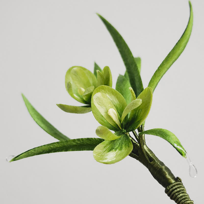 Foviel Handmade Velvet Flower Mulberry Silk Green Flowers Leaves Brooch Hairpin