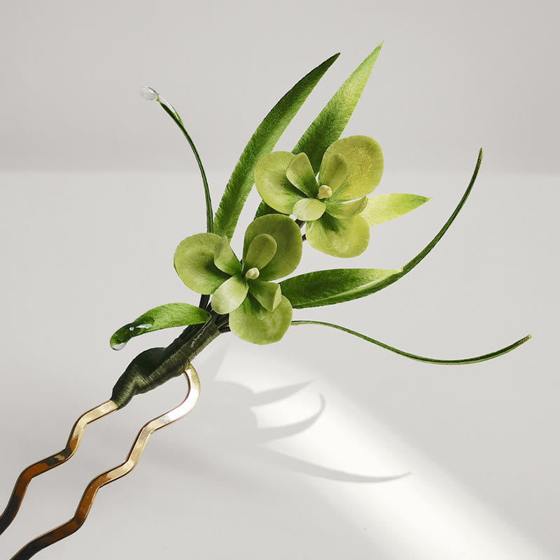 Foviel Handmade Velvet Flower Mulberry Silk Green Flowers Leaves Brooch Hairpin