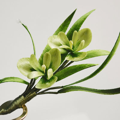 Foviel Handmade Velvet Flower Mulberry Silk Green Flowers Leaves Brooch Hairpin