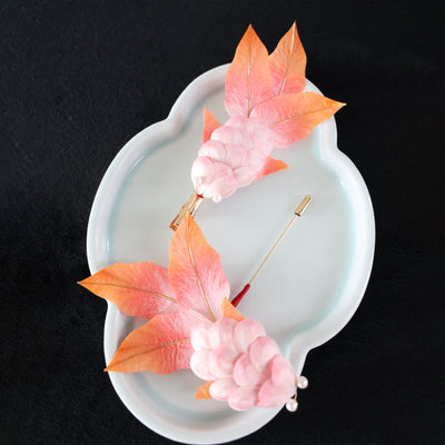 Foviel Handmade Yangzhou Velvet Flower Mulberry Silk Red Koi Fish Leaves Brooch Hair Clip