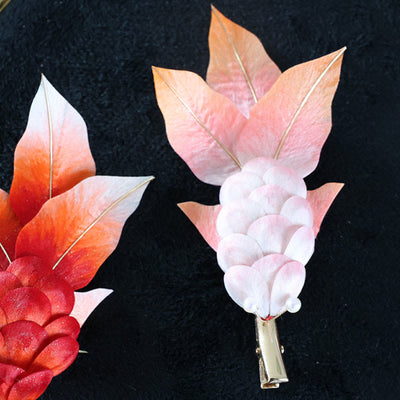 Foviel Handmade Yangzhou Velvet Flower Mulberry Silk Red Koi Fish Leaves Brooch Hair Clip