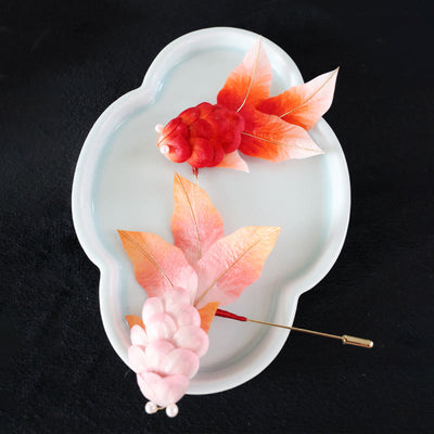 Foviel Handmade Yangzhou Velvet Flower Mulberry Silk Red Koi Fish Leaves Brooch Hair Clip