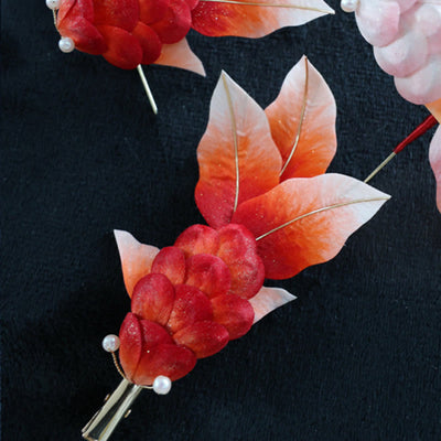 Foviel Handmade Yangzhou Velvet Flower Mulberry Silk Red Koi Fish Leaves Brooch Hair Clip