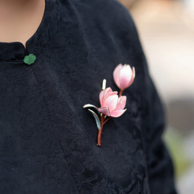 Foviel Handgefertigt Yangzhou Velvet Blume Mulberry Seide Lila Magnolia Brosche Haarnadel
