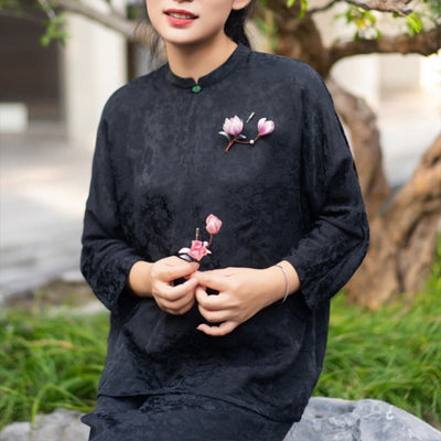 Foviel Handgefertigt Yangzhou Velvet Blume Mulberry Seide Lila Magnolia Brosche Haarnadel