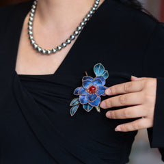 Foviel Handgefertigt Yangzhou Velvet Blume Mulberry Seide Blau Blumen Brosche