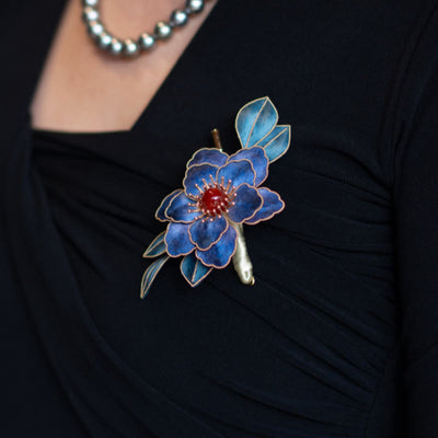 Foviel Handgefertigt Yangzhou Velvet Blume Mulberry Seide Blau Blumen Brosche