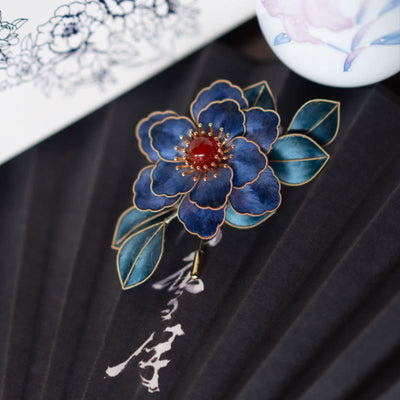 Foviel Handgefertigt Yangzhou Velvet Blume Mulberry Seide Blau Blumen Brosche