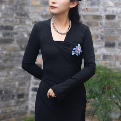 Foviel Handgefertigt Yangzhou Velvet Blume Mulberry Seide Blau Blumen Brosche