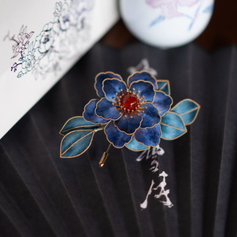 Foviel Handgefertigt Yangzhou Velvet Blume Mulberry Seide Blau Blumen Brosche