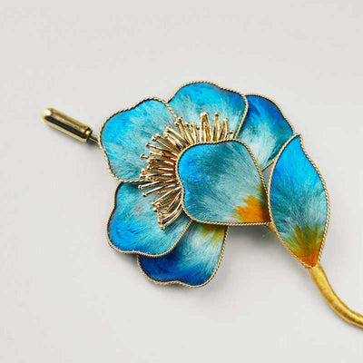 Foviel Handmade Velvet Flower Mulberry Silk Blue Flower Brooch