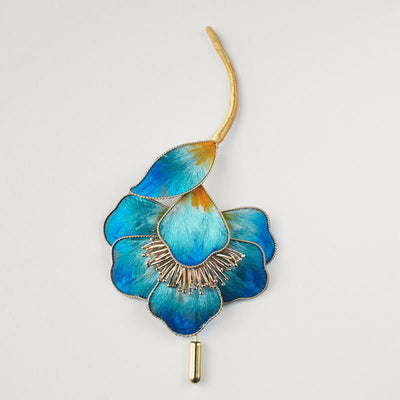 Foviel Handmade Velvet Flower Mulberry Silk Blue Flower Brooch