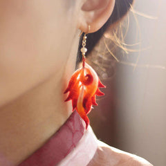 Foviel 14K Gold-plated Copper Handmade Velvet Flower Mulberry Silk Red Feather Drop Earrings