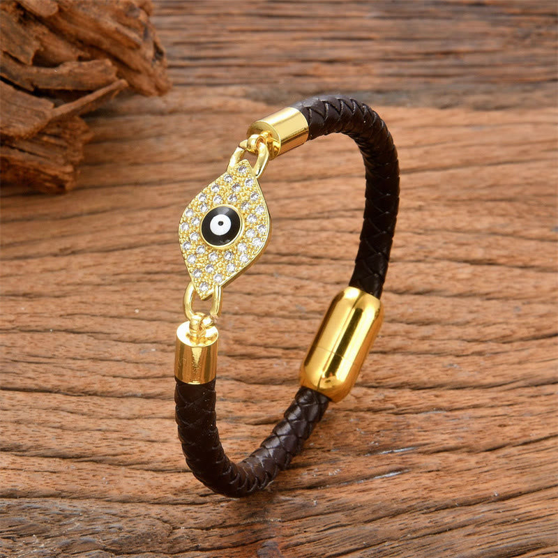 Foviel Evil Eye Protection Leather Metal Buckle Bracelet