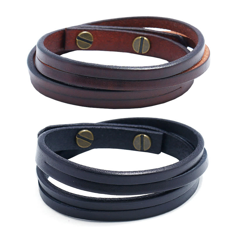 Foviel Vintage Multi-layer Leather Strength Buckle Bracelet