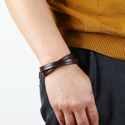 Foviel Vintage Multi-layer Leather Strength Buckle Bracelet
