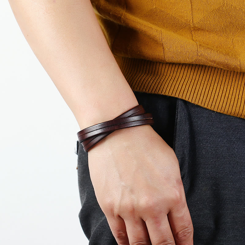 Foviel Vintage Multi-layer Leather Strength Buckle Bracelet