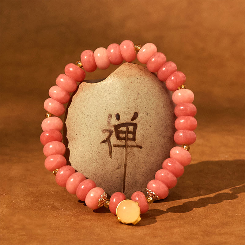 Foviel Erdbeerquarz cyanfarbene Jade Glückliche Katze Perlen spirituell Armband
