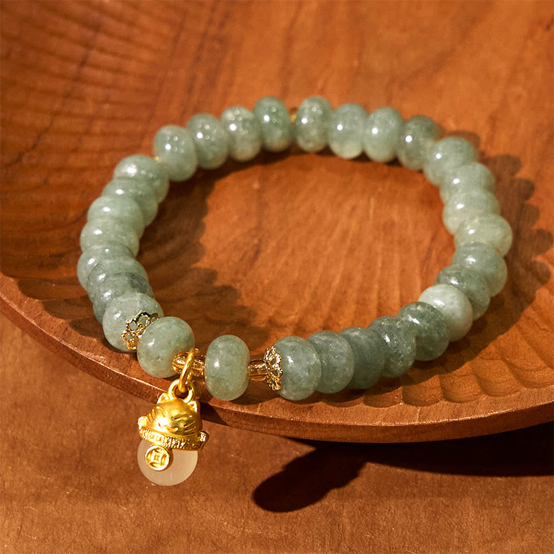 Foviel Erdbeerquarz cyanfarbene Jade Glückliche Katze Perlen spirituell Armband
