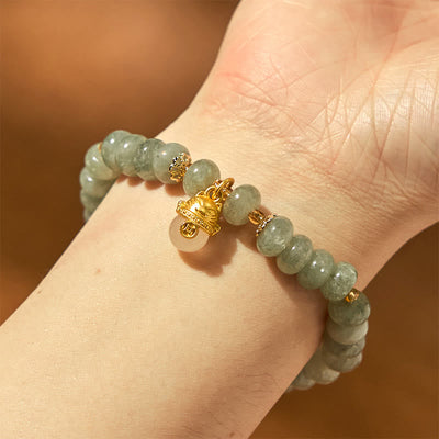Foviel Erdbeerquarz cyanfarbene Jade Glückliche Katze Perlen spirituell Armband